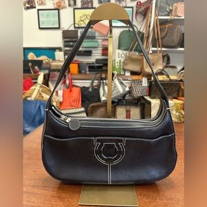 *Sold* Ferragamo black leather shoulder bag